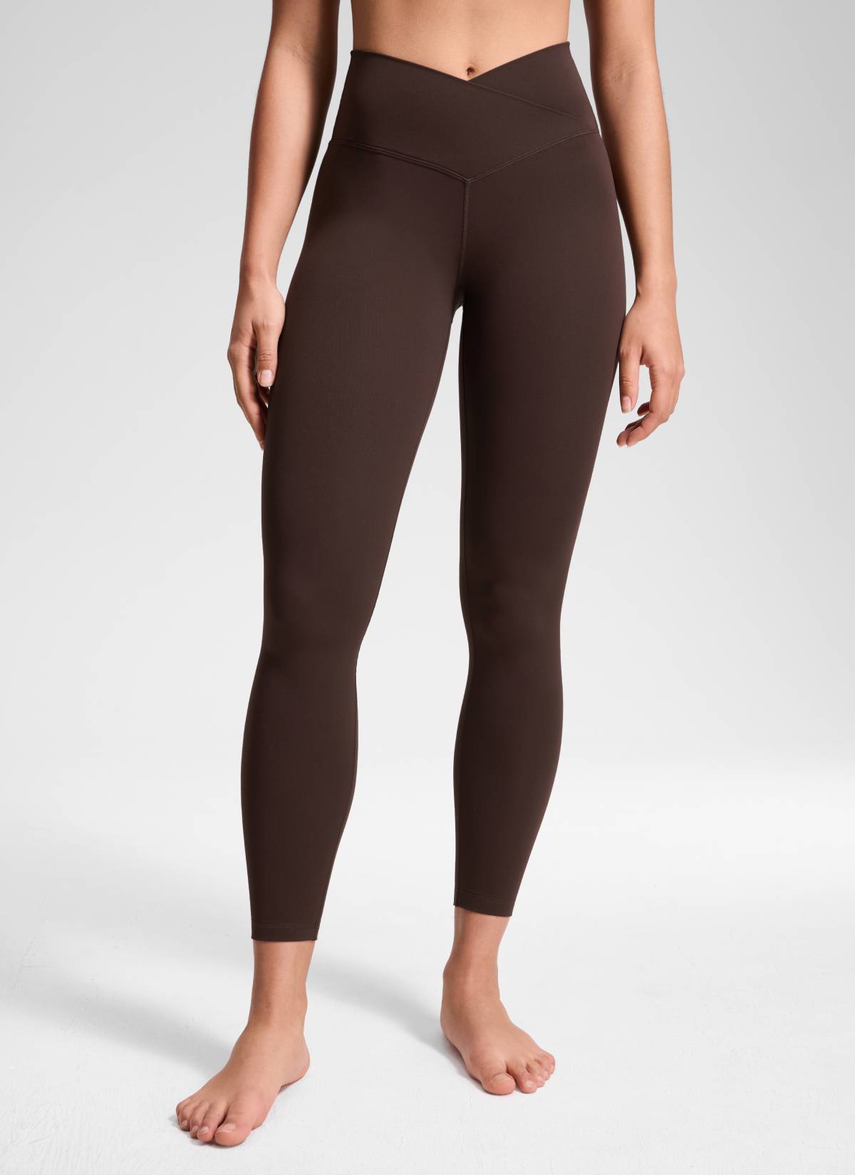 CRZ YOGA Damen Butterluxe V Cross High Waisted Leggings - 64 cm Heißes Fudge-Brown
