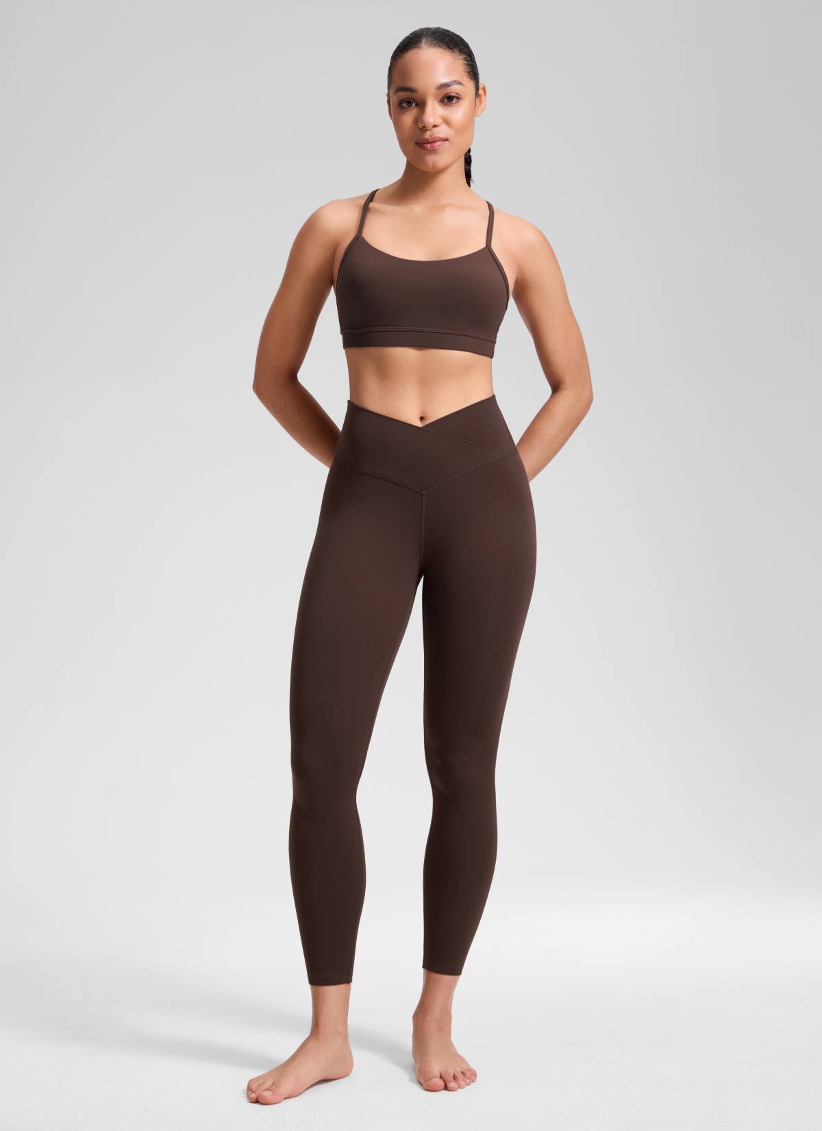CRZ YOGA Damen Butterluxe V Cross High Waisted Leggings - 64 cm Heißes Fudge-Brown