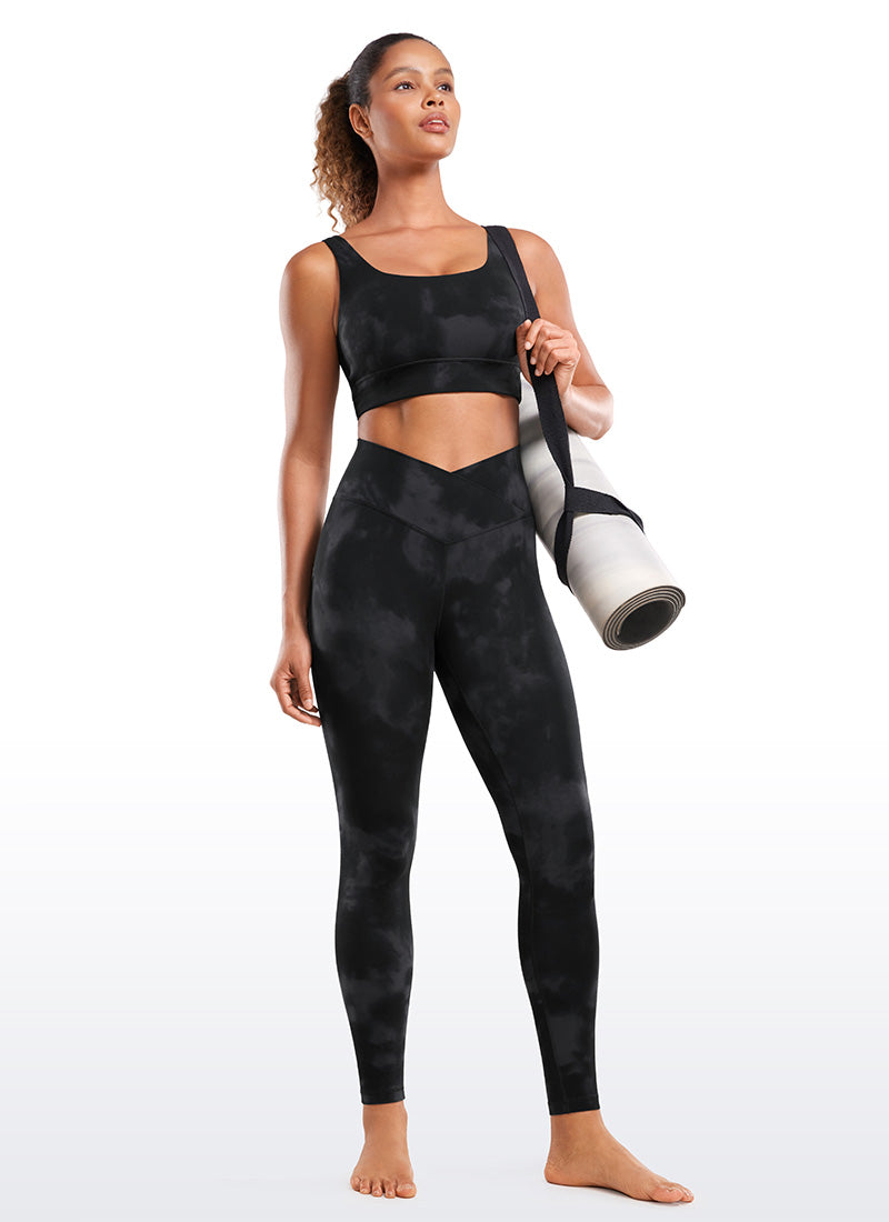 CRZ YOGA Damen Butterluxe V Cross High Waisted Leggings - 71 cm Schwarze Tie-Dye-Blumen