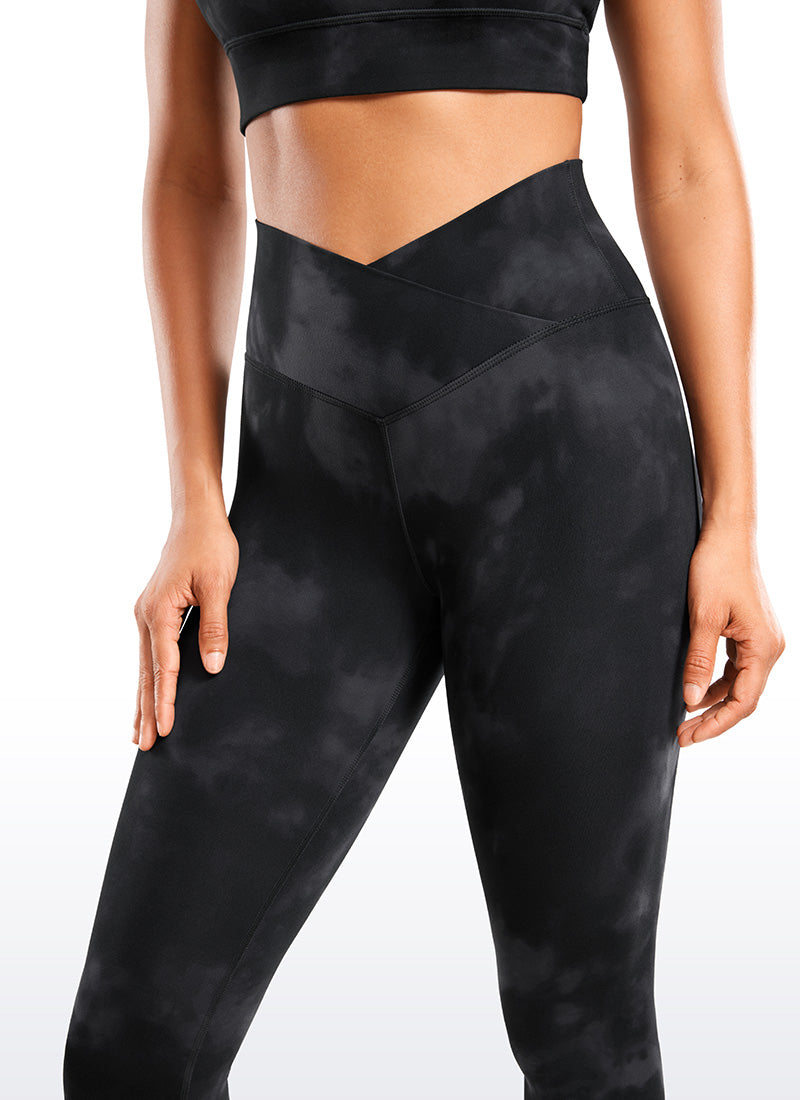 CRZ YOGA Damen Butterluxe V Cross High Waisted Leggings - 71 cm Schwarze Tie-Dye-Blumen