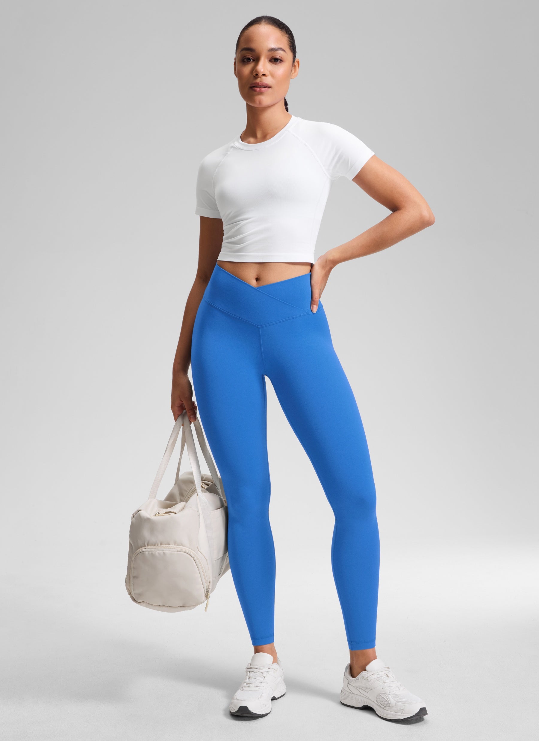 CRZ YOGA Damen Butterluxe V Cross High Waisted Leggings - 71 cm Funkelndes Blau