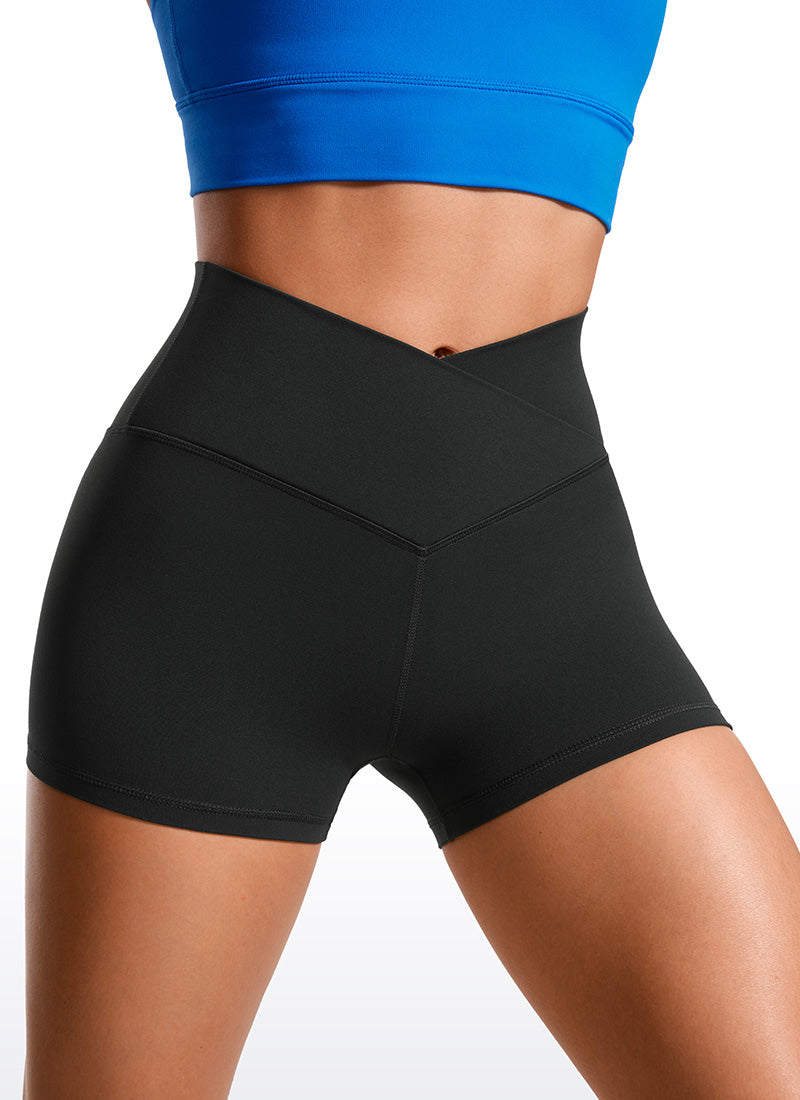 CRZ YOGA Damen Butterluxe Crossover Sport Radlerhose - 8cm Schwarz