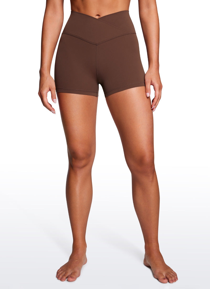 CRZ YOGA Damen Butterluxe Crossover Sport Radlerhose - 8cm Kaffeebraun