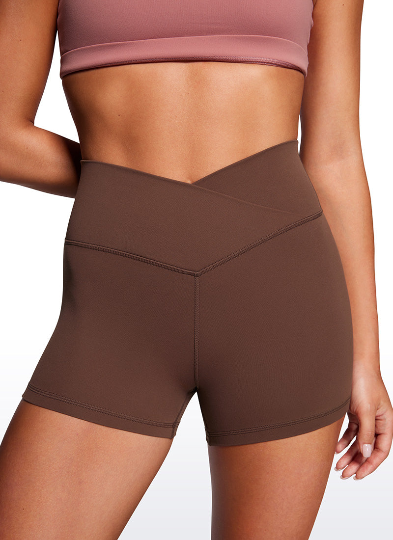 CRZ YOGA Damen Butterluxe Crossover Sport Radlerhose - 8cm Kaffeebraun