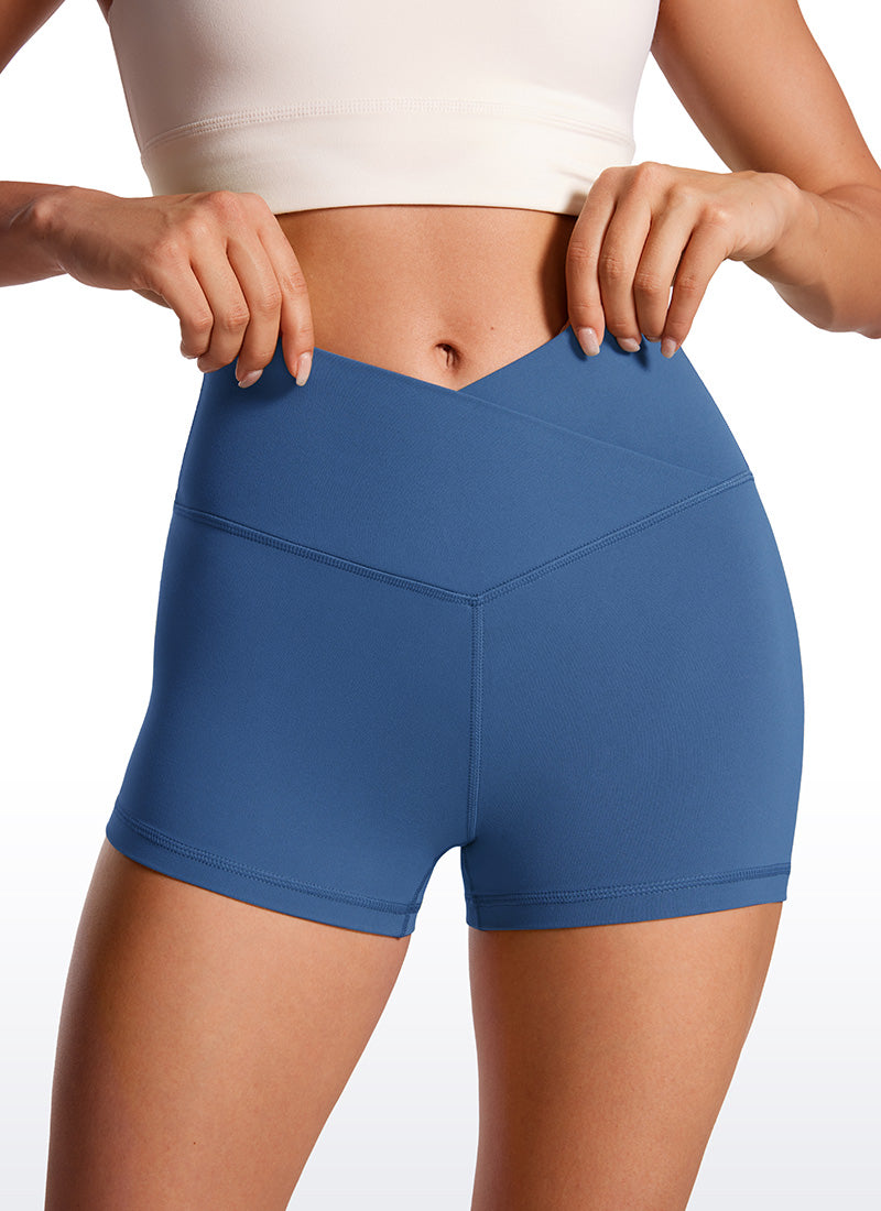 CRZ YOGA Damen Butterluxe Crossover Sport Radlerhose - 8cm Pechblau