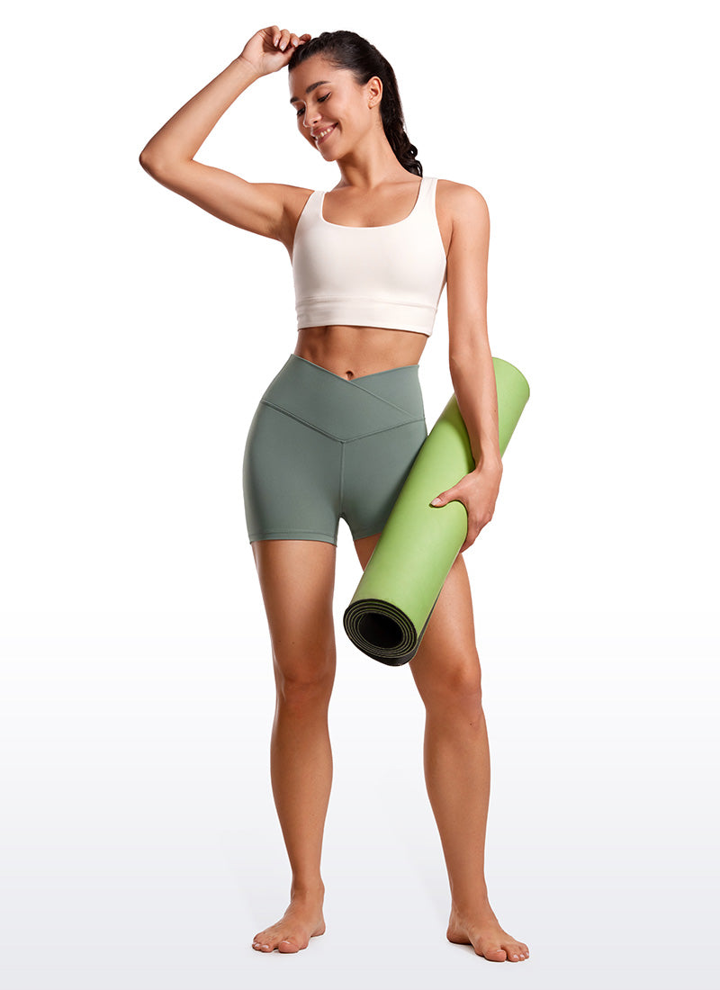 CRZ YOGA Damen Butterluxe Crossover Sport Radlerhose - 8cm Grauer Salbei