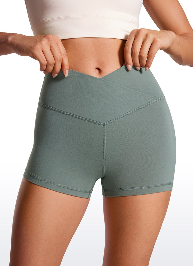 CRZ YOGA Damen Butterluxe Crossover Sport Radlerhose - 8cm Grauer Salbei