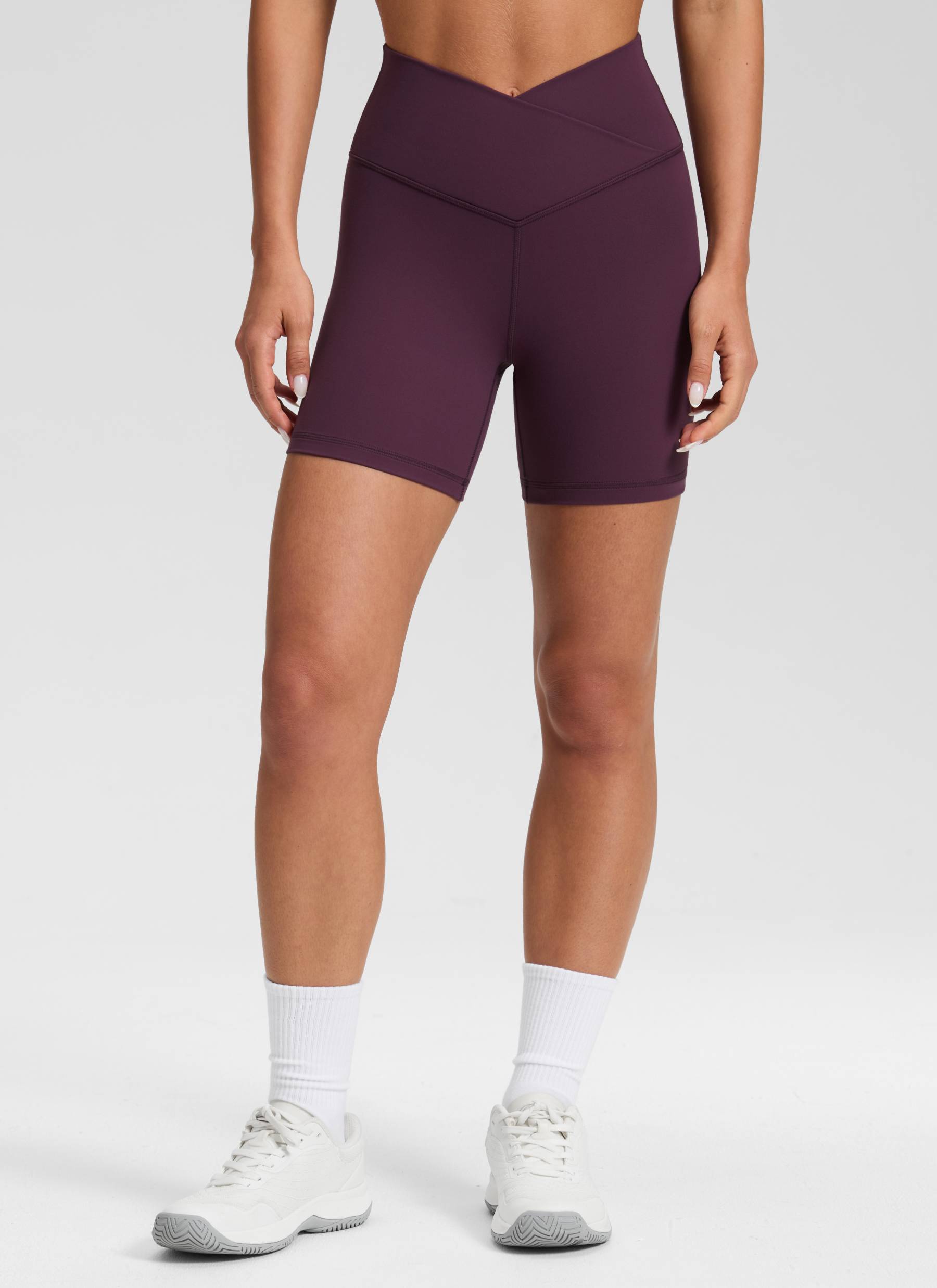 CRZ YOGA Damen Butterluxe Crossover Sport Radlerhose - 13cm Dunkellila