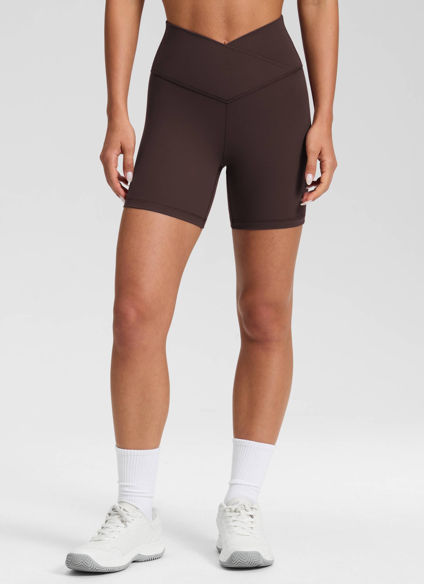 CRZ YOGA Damen Butterluxe Crossover Sport Radlerhose - 13cm Heißes Fudge-Brown