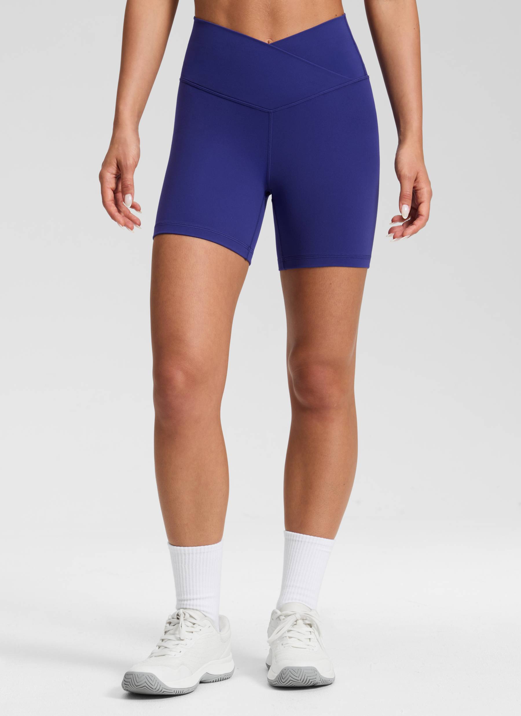 CRZ YOGA Damen Butterluxe Crossover Sport Radlerhose - 13cm Rittersporn Blau