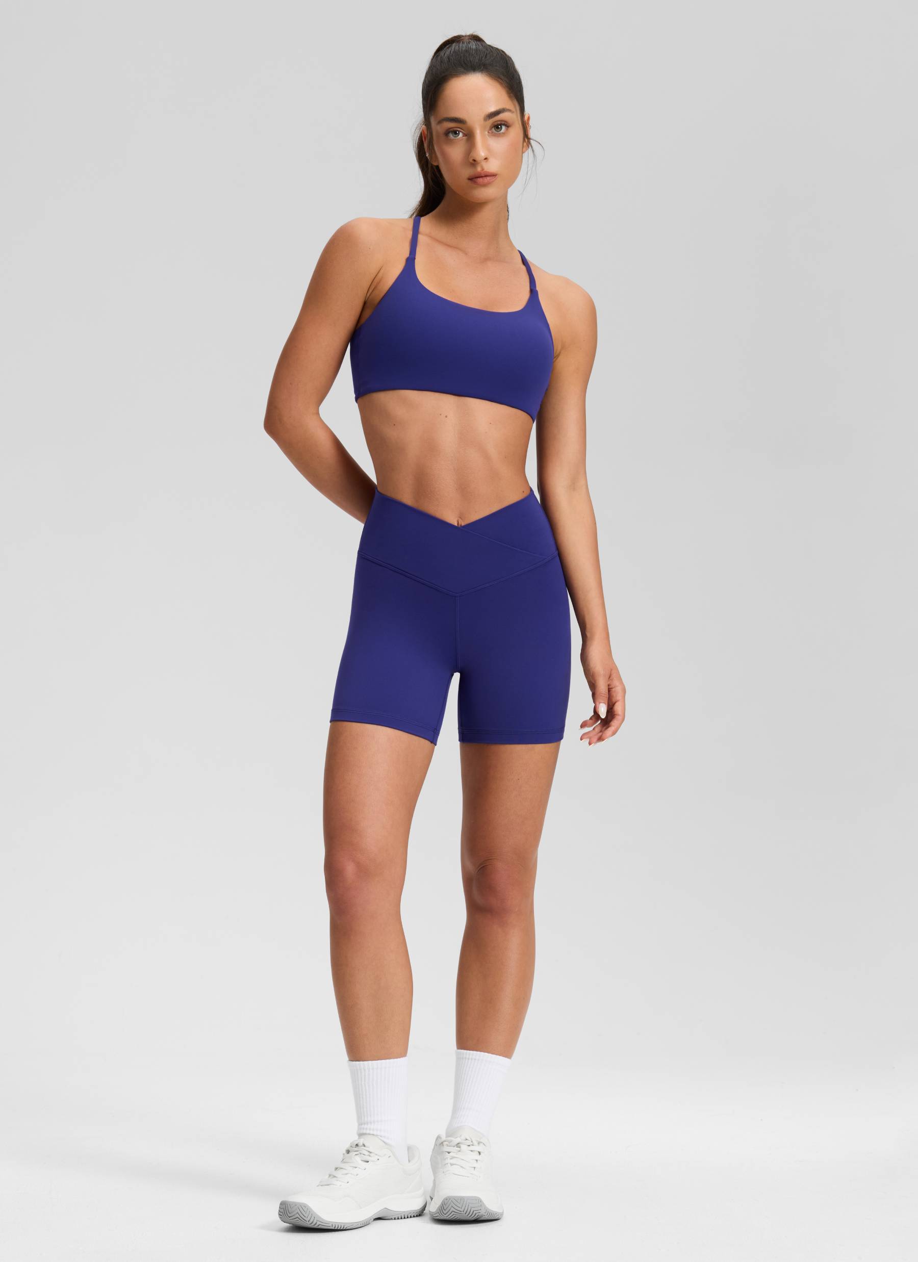 CRZ YOGA Damen Butterluxe Crossover Sport Radlerhose - 13cm Rittersporn Blau