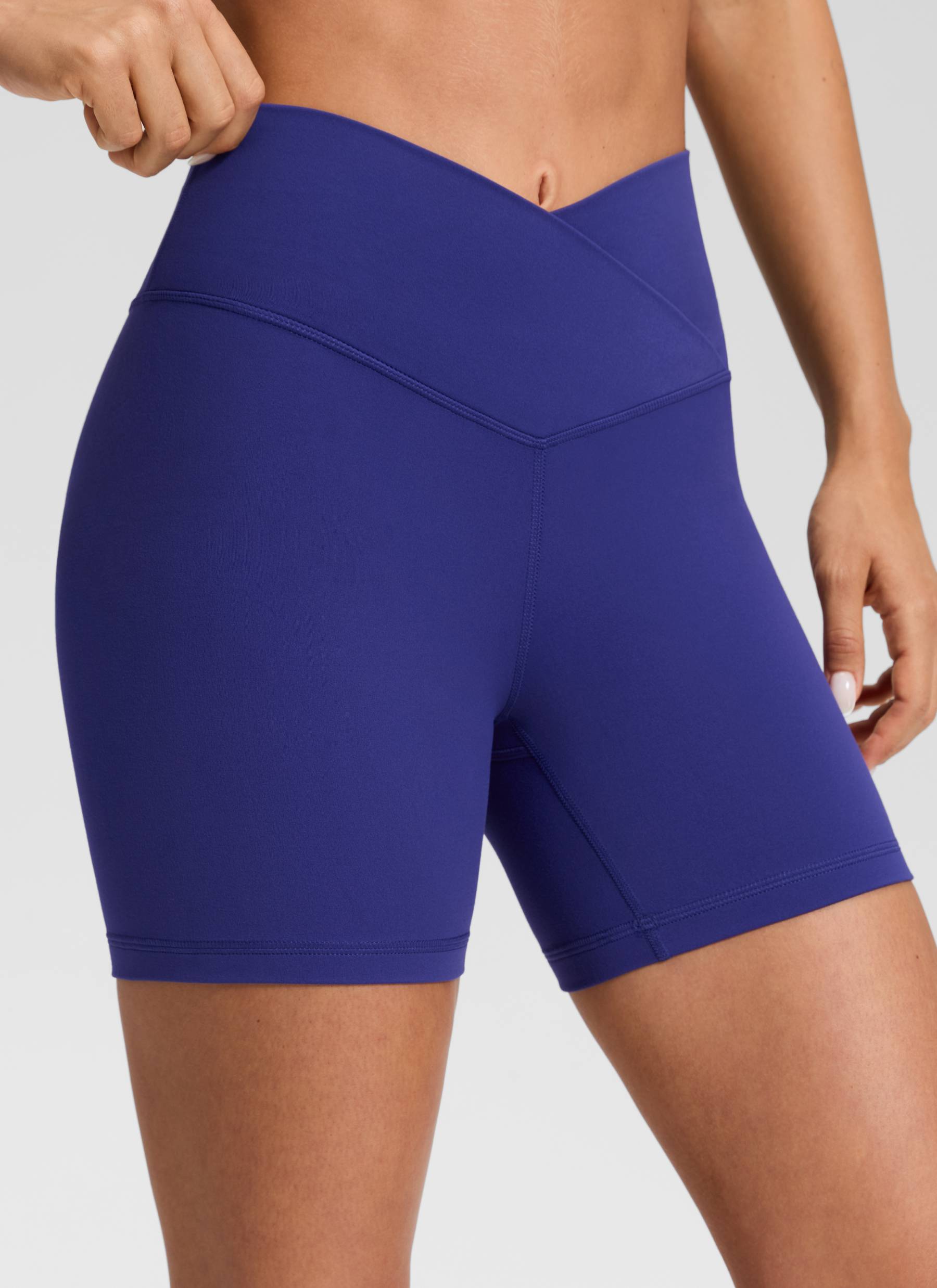 CRZ YOGA Damen Butterluxe Crossover Sport Radlerhose - 13cm Rittersporn Blau