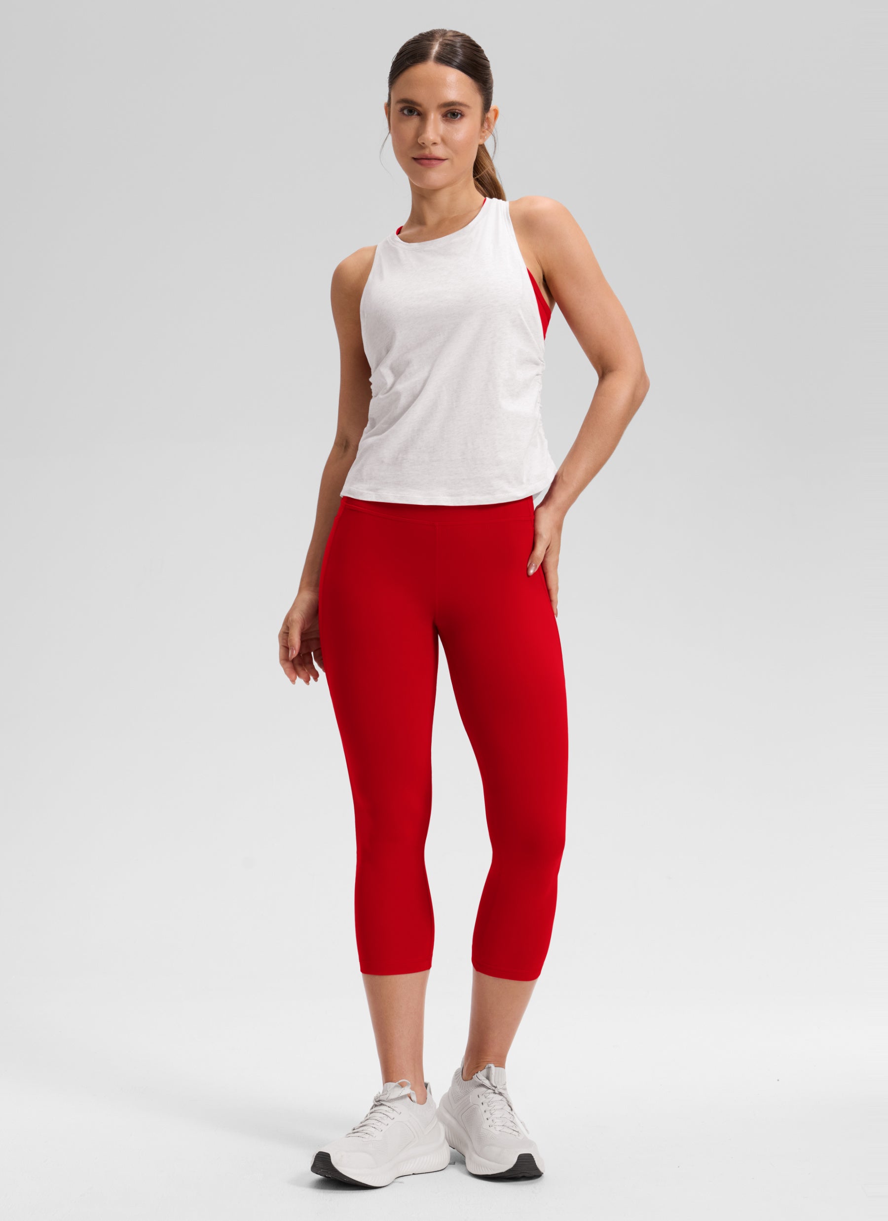 CRZ YOGA Damen Butterluxe Capri mit Taschen - 53cm Rote Chili