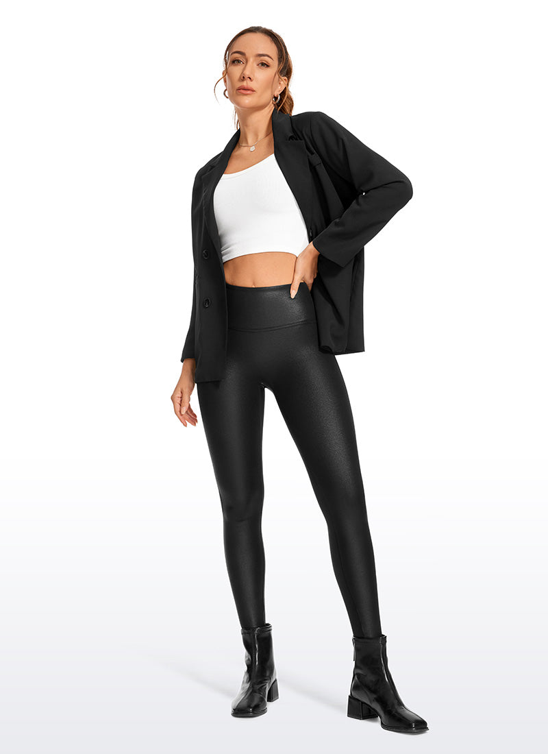 CRZ YOGA Damen Butterluxe Faux Leder Leggings - 67,3cm Schwarzes klassisches Leder