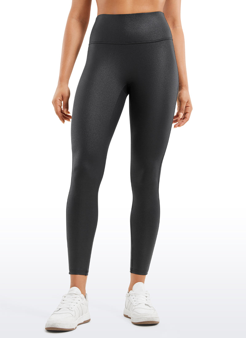 CRZ YOGA Damen Butterluxe Faux Leder Leggings - 64cm Schwarzes klassisches Leder