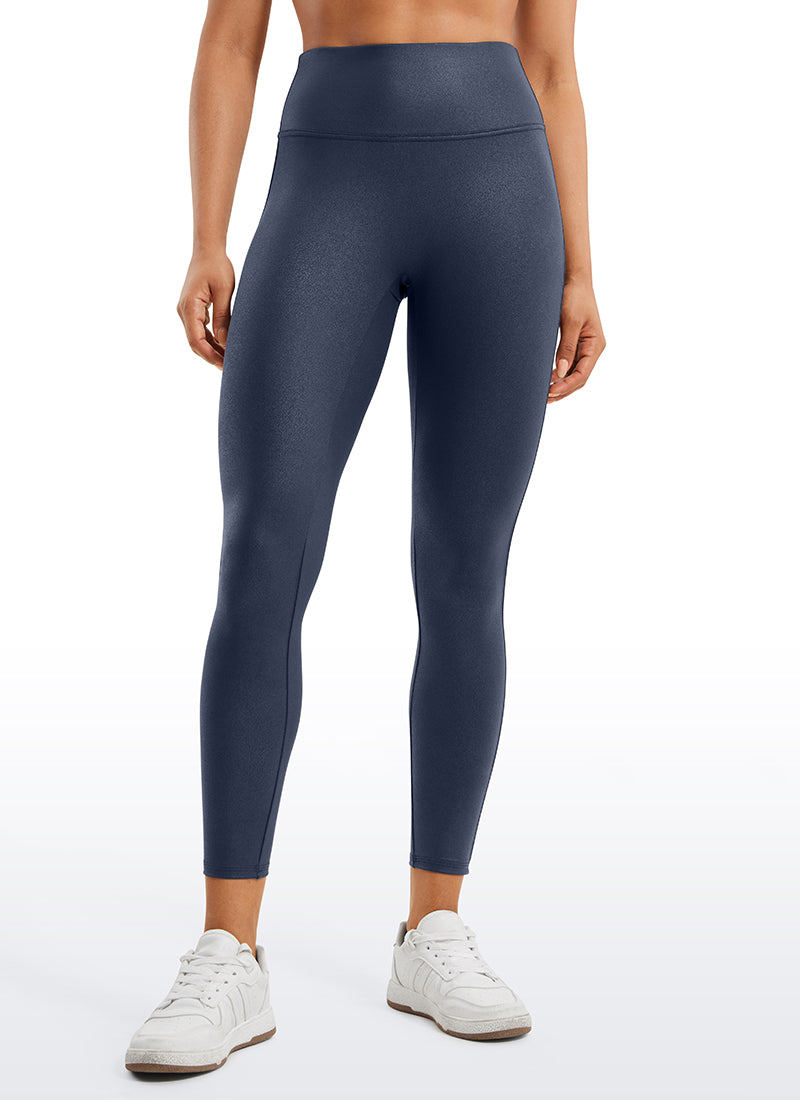 CRZ YOGA Damen Butterluxe Faux Leder Leggings - 64cm Echtes Navy-Folienmuster