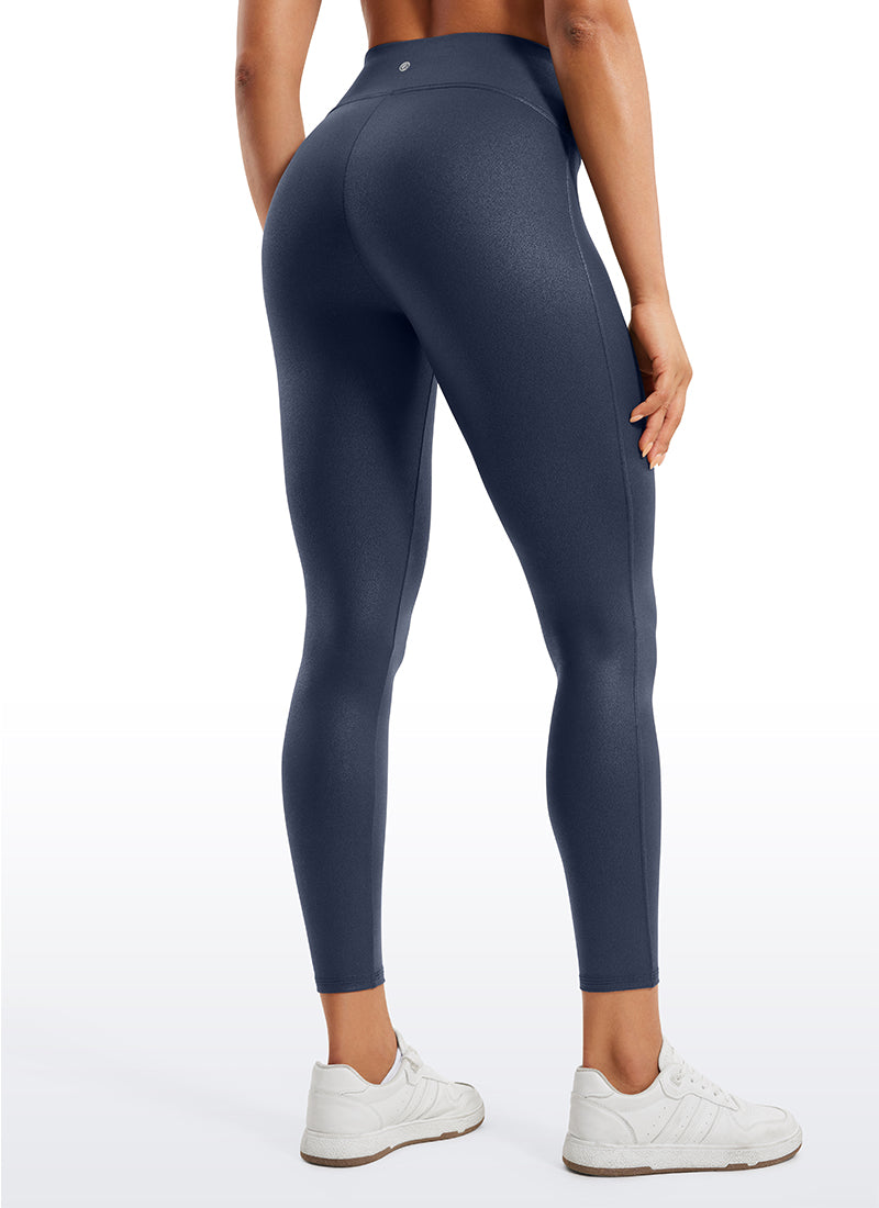 CRZ YOGA Damen Butterluxe Faux Leder Leggings - 64cm Echtes Navy-Folienmuster