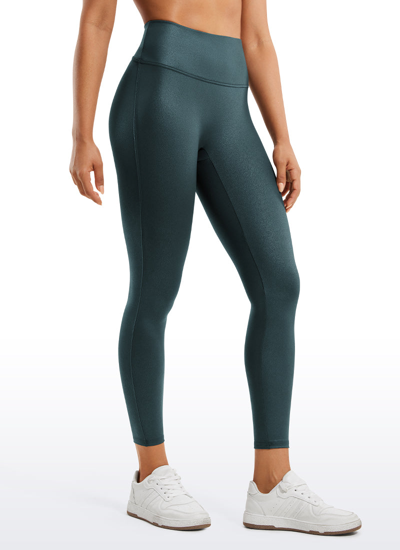 CRZ YOGA Damen Butterluxe Faux Leder Leggings - 64cm Wald Dunkelgrün Folienmuster