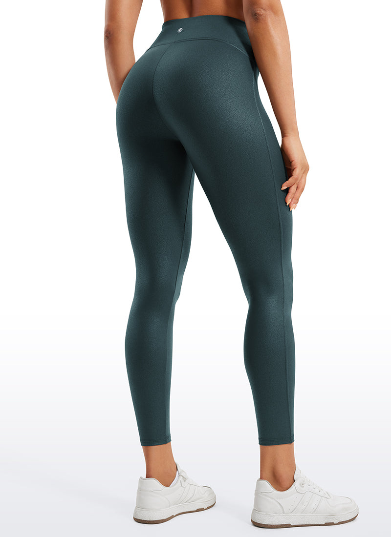 CRZ YOGA Damen Butterluxe Faux Leder Leggings - 64cm Wald Dunkelgrün Folienmuster