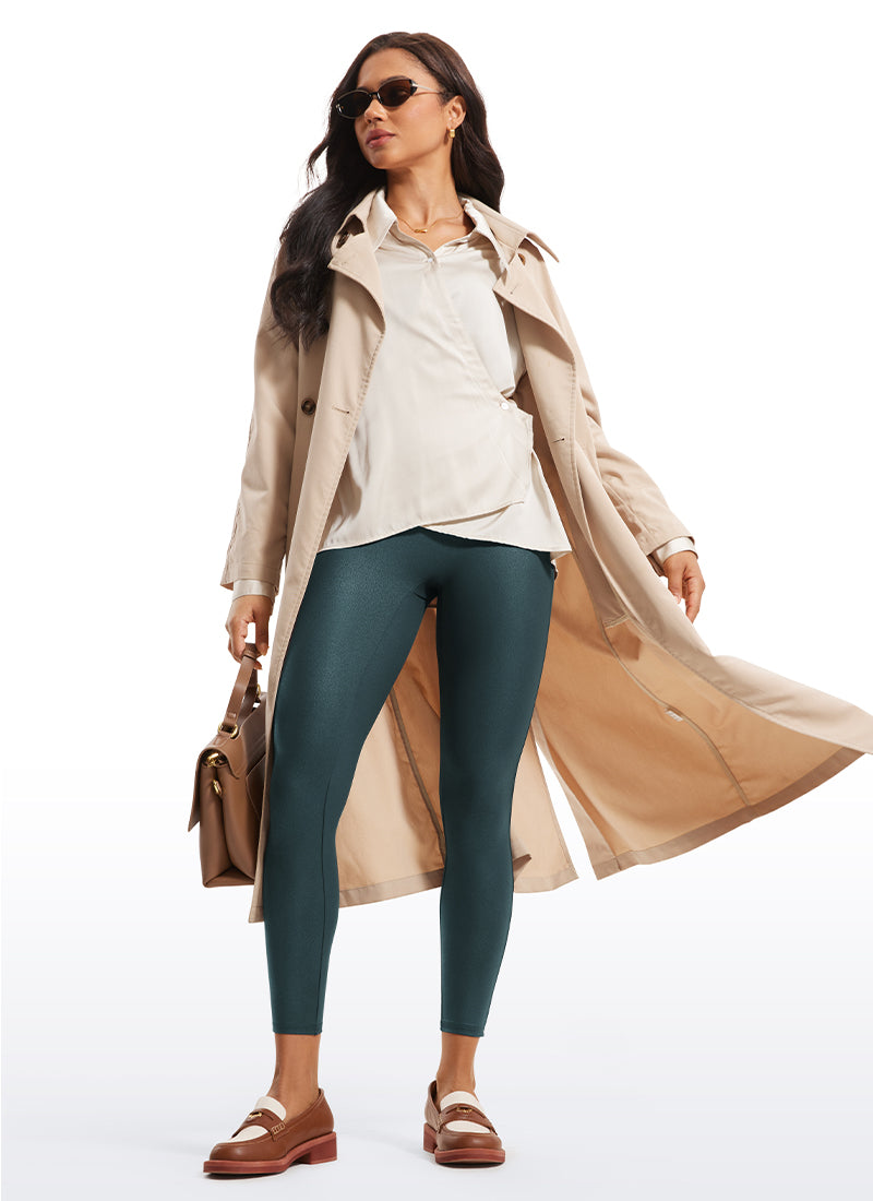 CRZ YOGA Damen Butterluxe Faux Leder Leggings - 64cm Wald Dunkelgrün Folienmuster