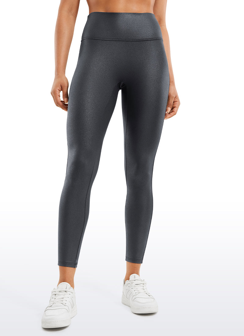 CRZ YOGA Damen Butterluxe Faux Leder Leggings - 64cm Mysteriöses Graufolienmuster