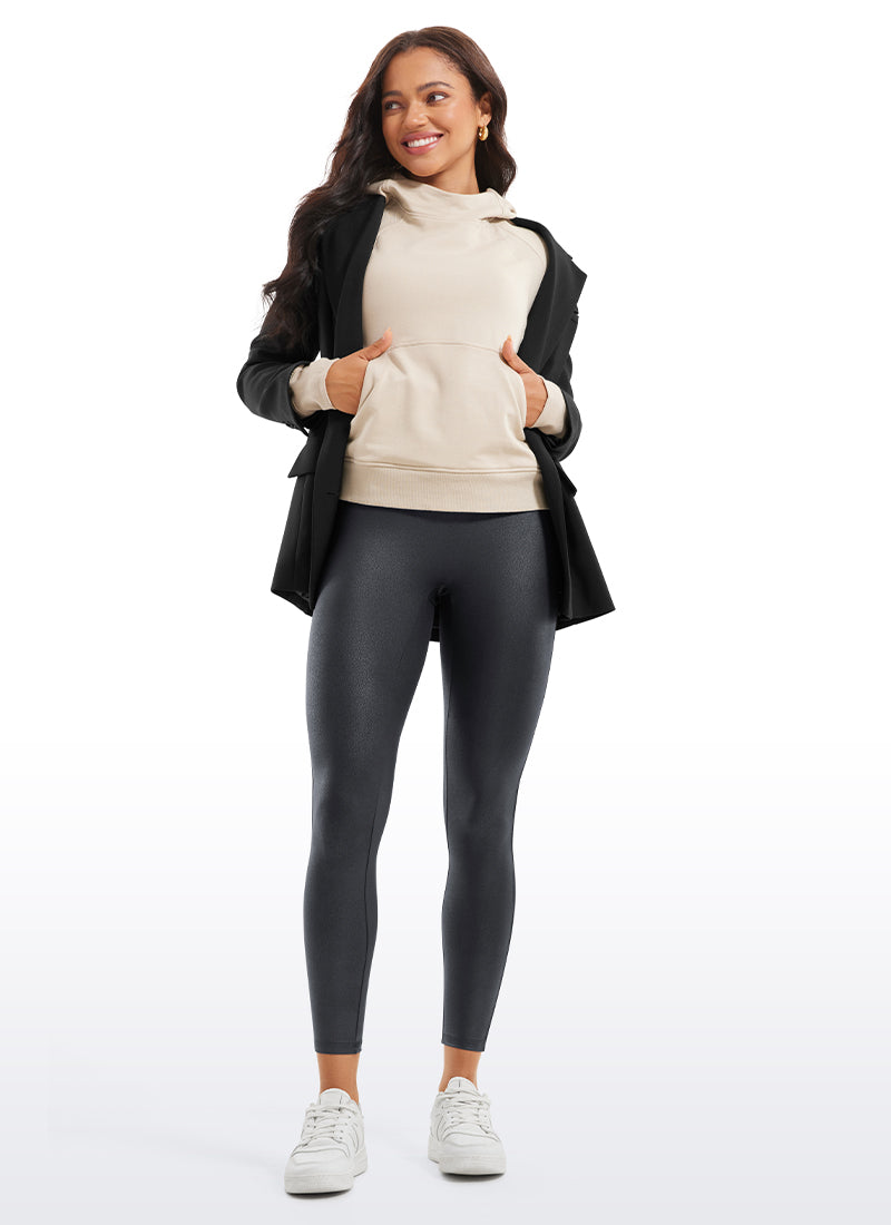 CRZ YOGA Damen Butterluxe Faux Leder Leggings - 64cm Mysteriöses Graufolienmuster