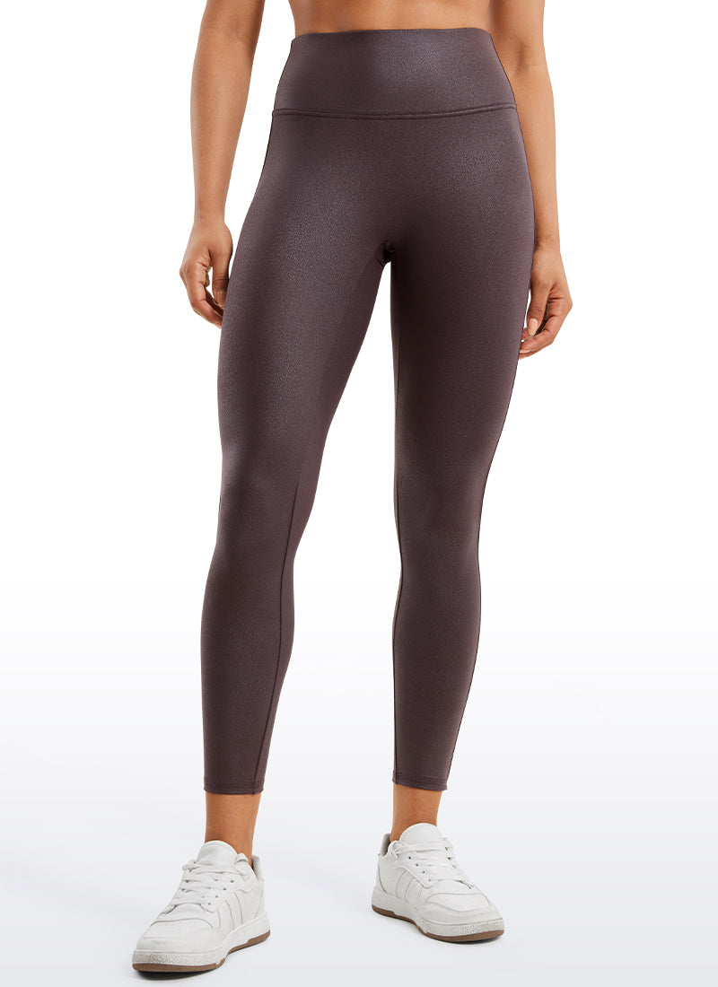 CRZ YOGA Damen Butterluxe Faux Leder Leggings - 64cm Heißer Karamell Braun Folie Muster