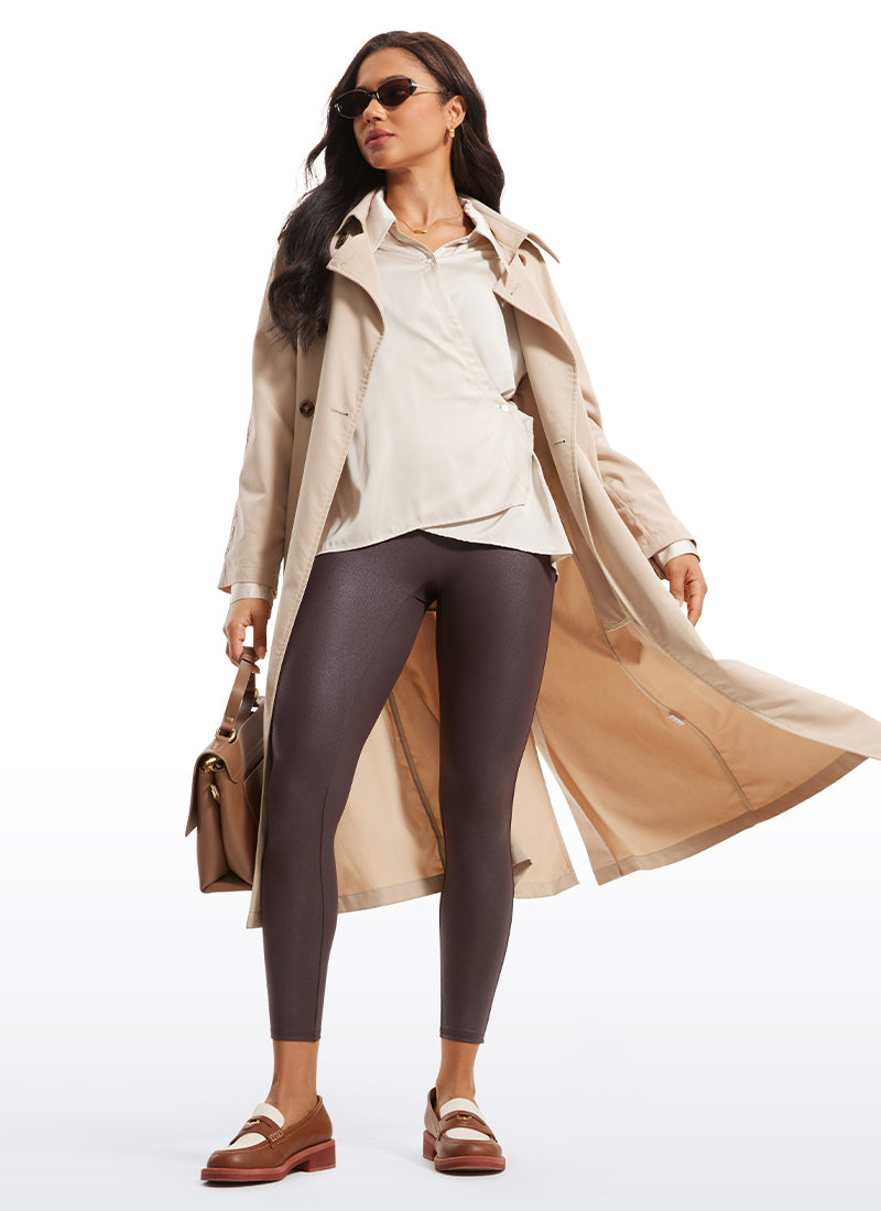 CRZ YOGA Damen Butterluxe Faux Leder Leggings - 64cm Heißer Karamell Braun Folie Muster