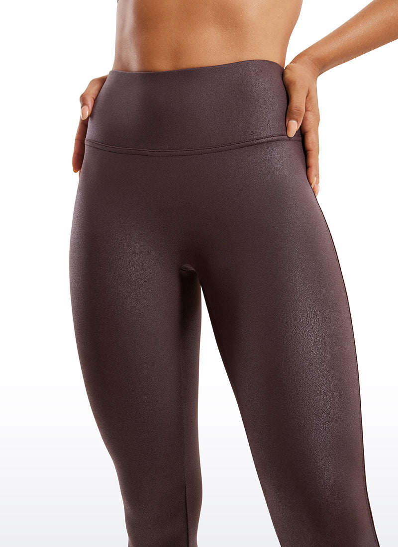 CRZ YOGA Damen Butterluxe Faux Leder Leggings - 64cm Heißer Karamell Braun Folie Muster