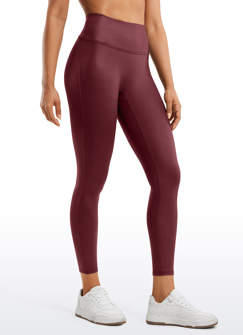 CRZ YOGA Damen Butterluxe Faux Leder Leggings - 64cm Rotes Merlot-Folienmuster