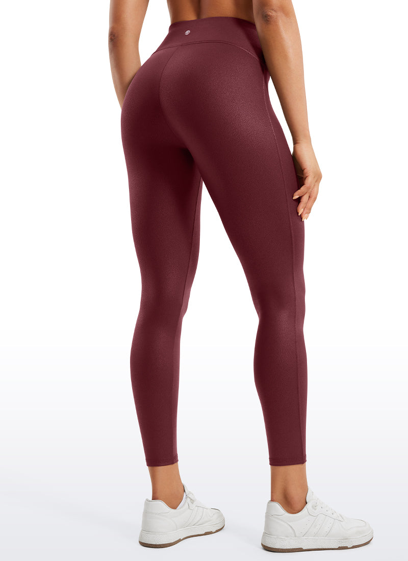 CRZ YOGA Damen Butterluxe Faux Leder Leggings - 64cm Rotes Merlot-Folienmuster