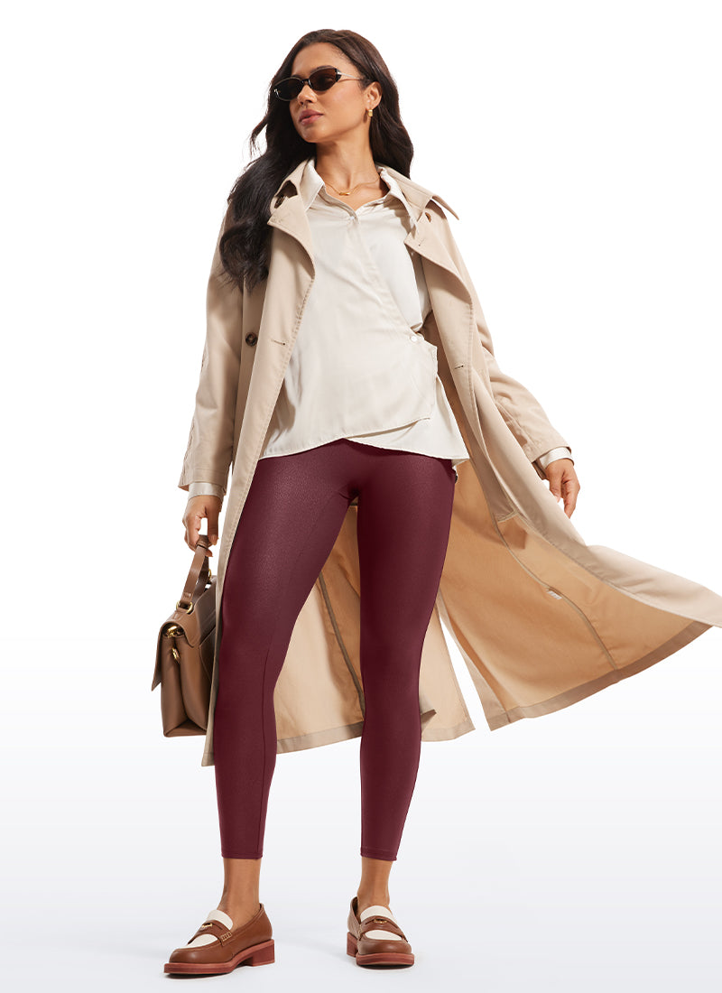 CRZ YOGA Damen Butterluxe Faux Leder Leggings - 64cm Rotes Merlot-Folienmuster