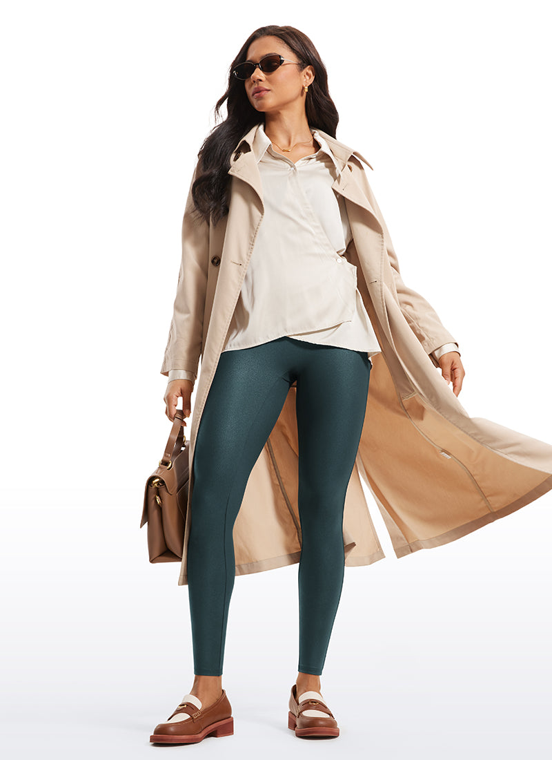 CRZ YOGA Damen Butterluxe Faux Leder Leggings - 71cm Wald Dunkelgrün Folienmuster