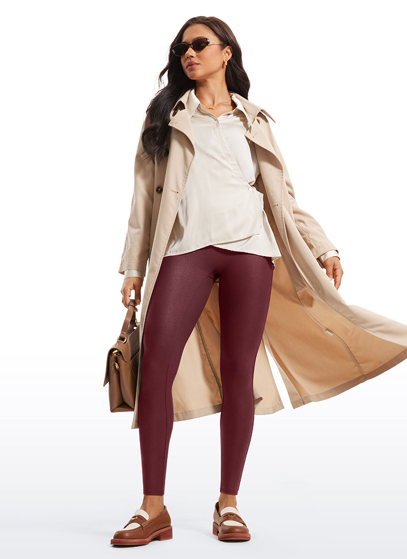 CRZ YOGA Damen Butterluxe Faux Leder Leggings - 71cm Rotes Merlot-Folienmuster