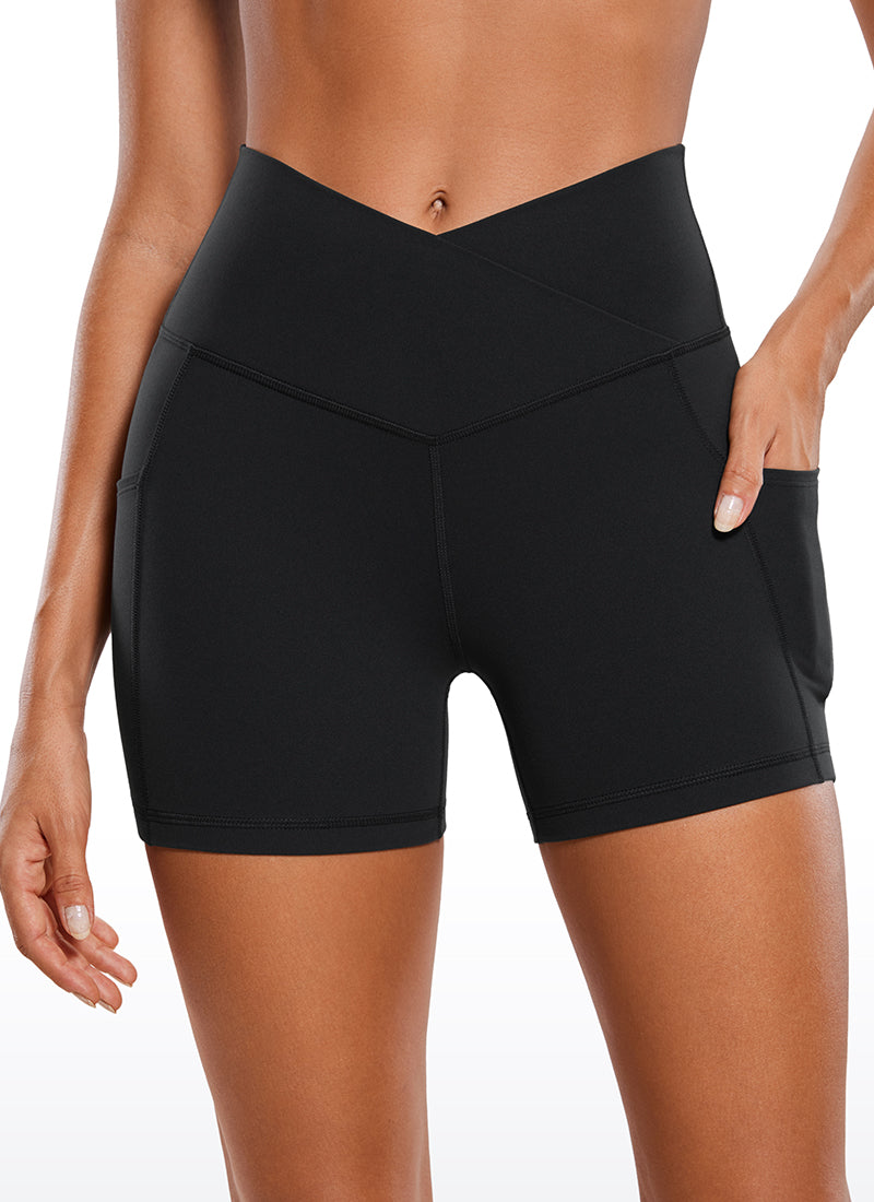 CRZ YOGA Butterluxe Damen V Cross High Waist Biker Shorts - 10cm Schwarz
