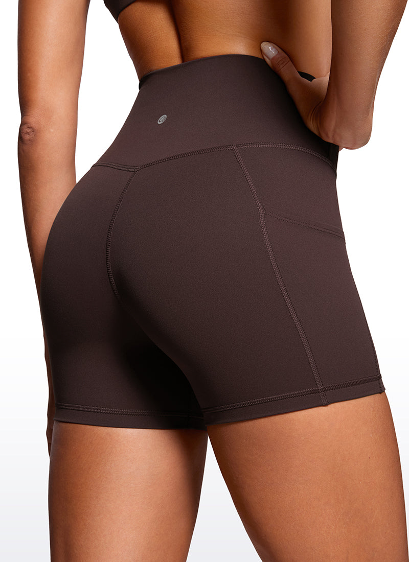 CRZ YOGA Butterluxe Damen V Cross High Waist Biker Shorts - 10cm Heißes Fudge-Brown