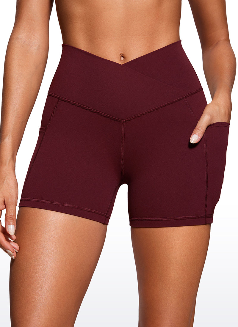CRZ YOGA Butterluxe Damen V Cross High Waist Biker Shorts - 10cm Roter Merlot