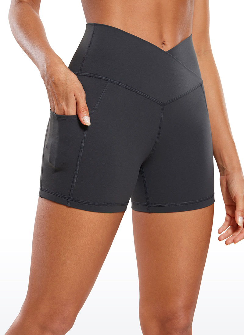 CRZ YOGA Butterluxe Damen V Cross High Waist Biker Shorts - 10cm Mysteriöses Grau