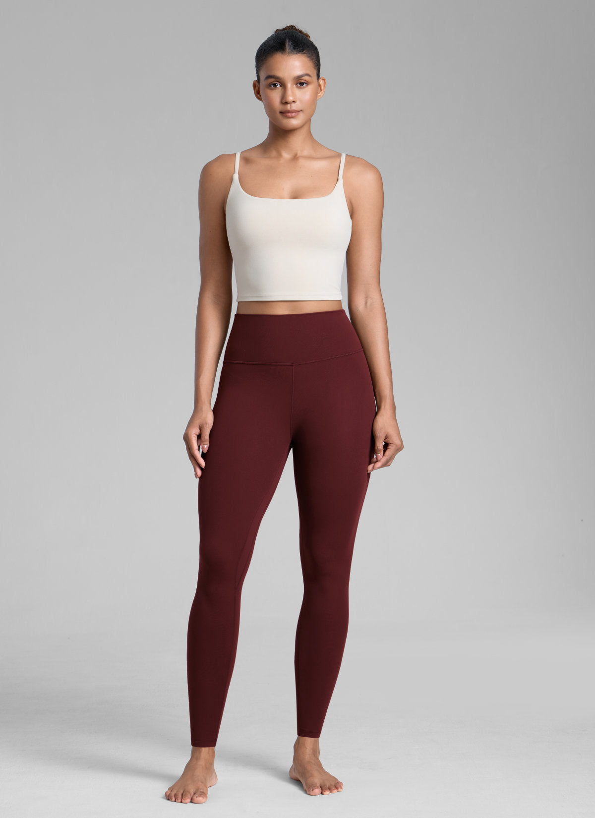 CRZ YOGA Damen Butterlift High Waist Blickdicht  Leggings - 64cm Roter Merlot