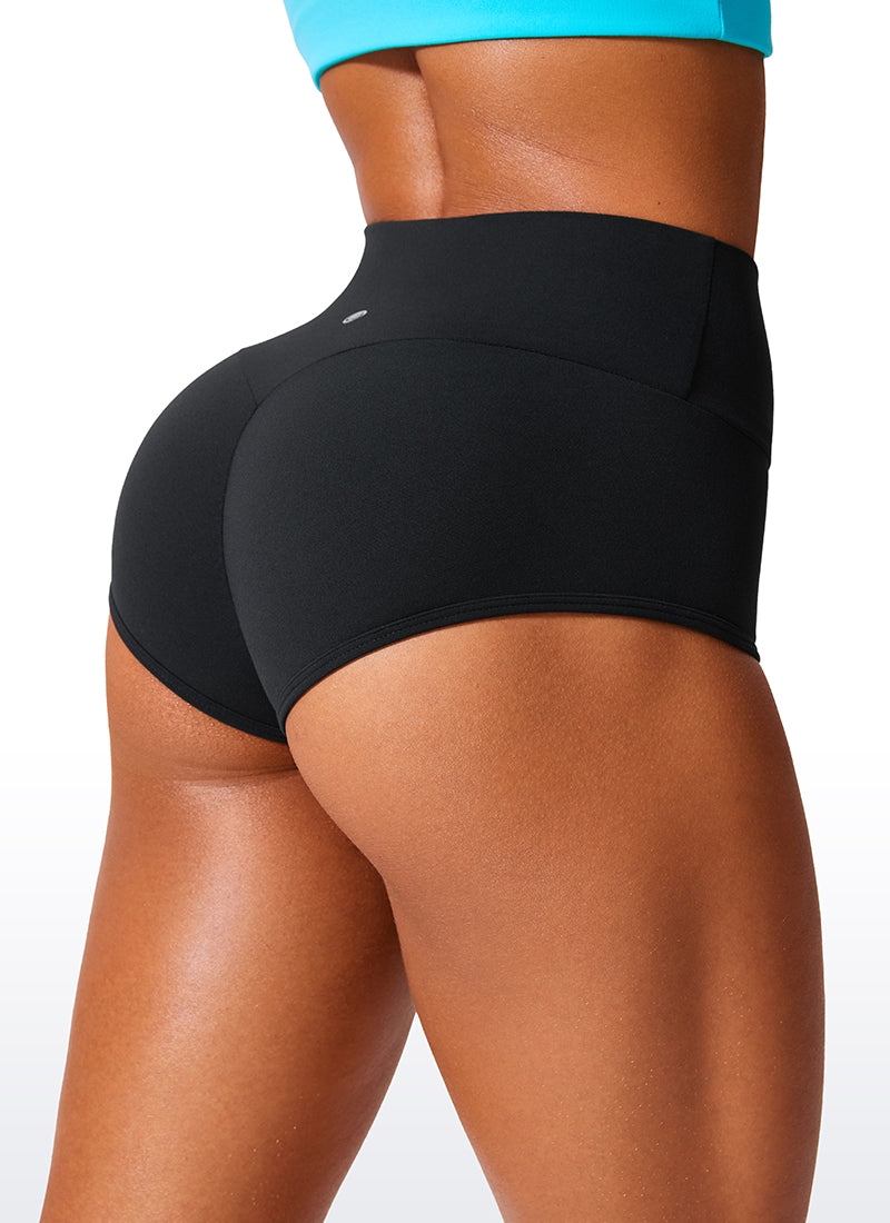 CRZ YOGA Damen Butterlift Booty Scrunch Gym High Waist Shorts Schwarz
