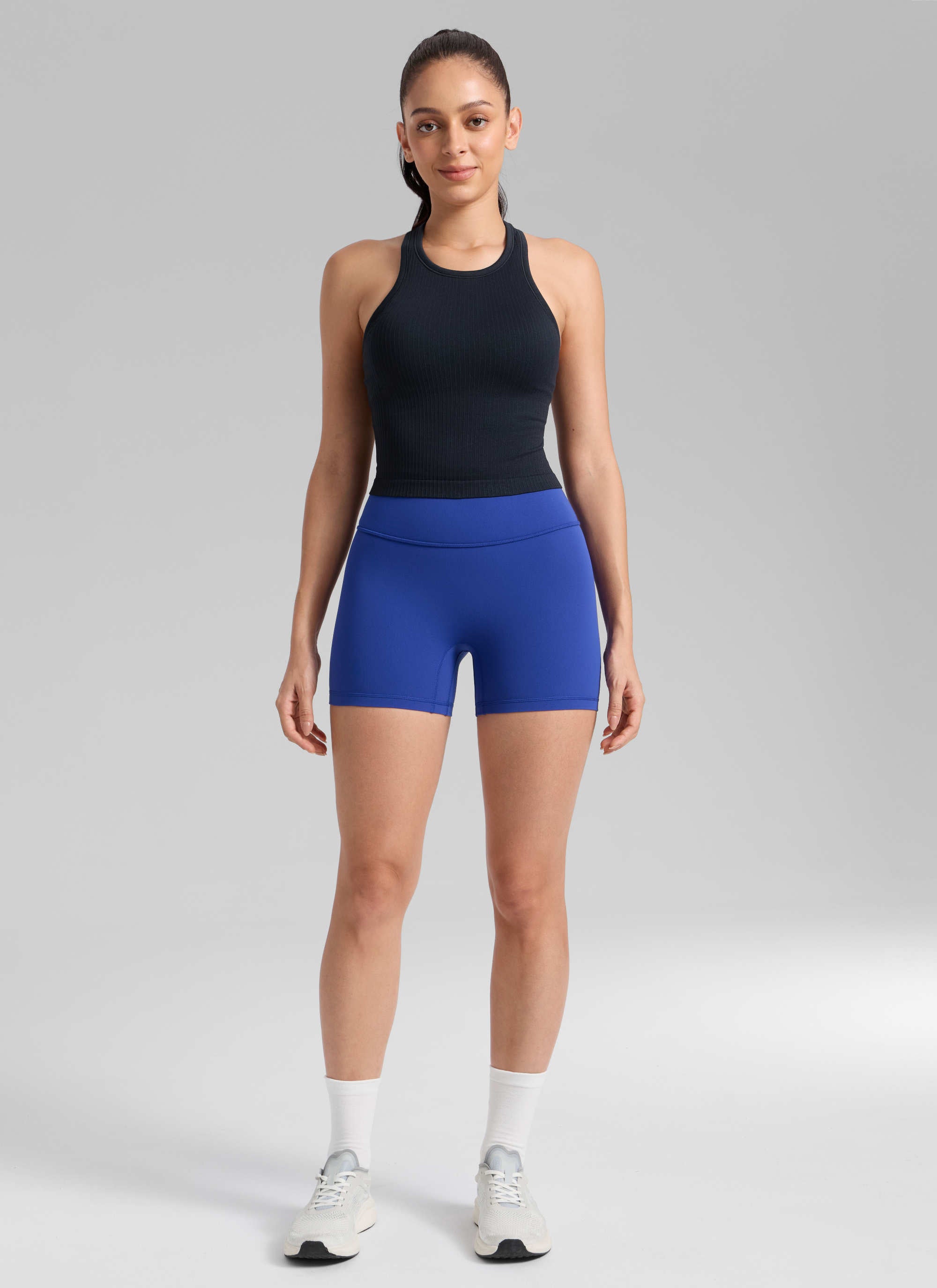 CRZ YOGA Damen Butterlift SecretSculpt Scrunch Butt Lifting Shorts10cm Wellen Blau
