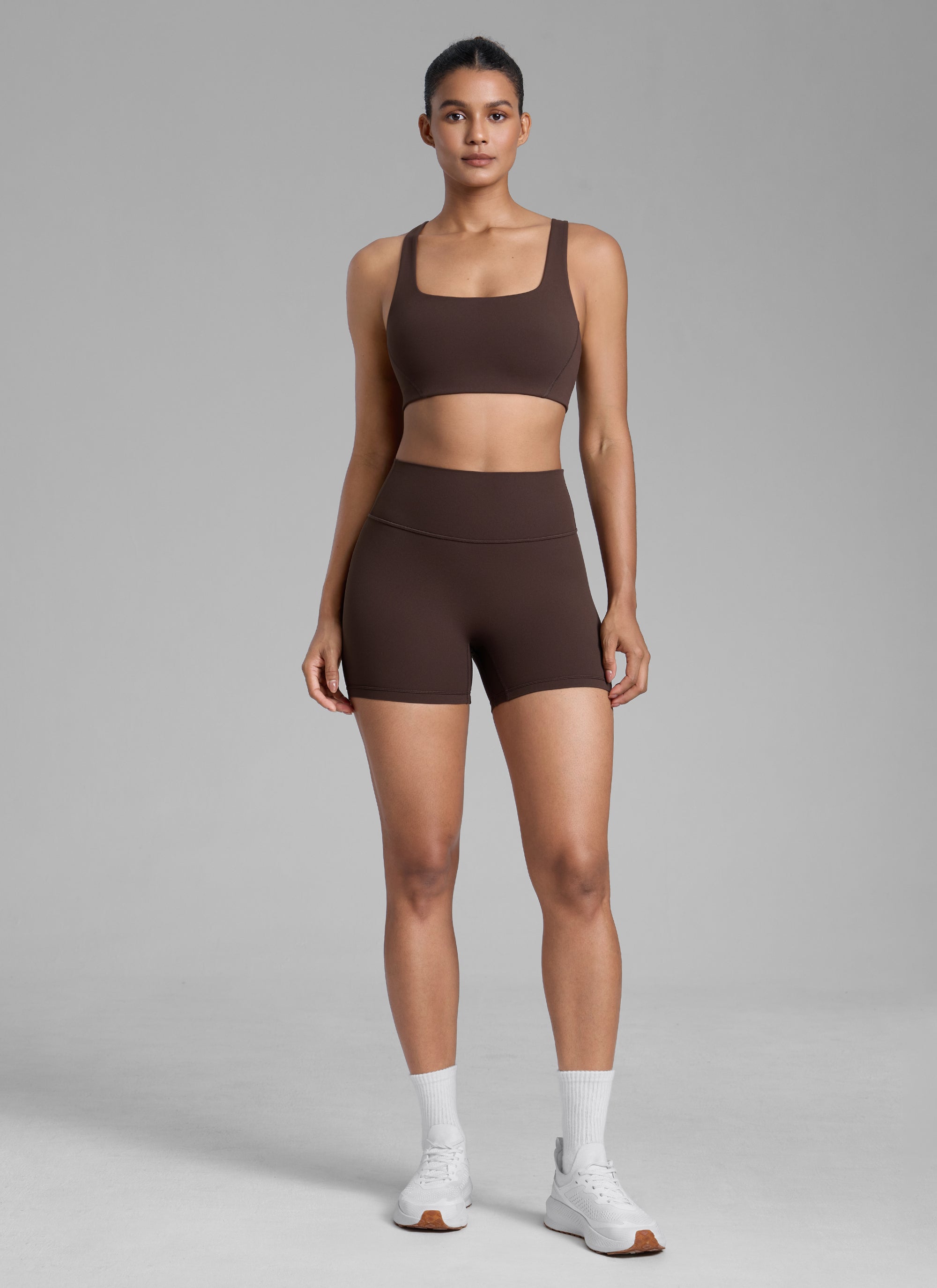 CRZ YOGA Damen Butterlift SecretSculpt Scrunch Butt Lifting Shorts10cm Heißes Fudge-Brown