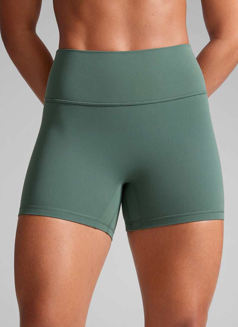 CRZ YOGA Damen Butterlift SecretSculpt Scrunch Butt Lifting Shorts10cm Dunkles Waldgrün