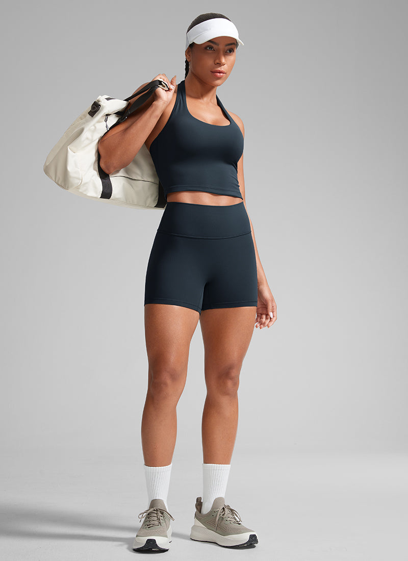 CRZ YOGA Damen Butterlift SecretSculpt Scrunch Butt Lifting Shorts10cm Echte Marine @model_info:Crystal