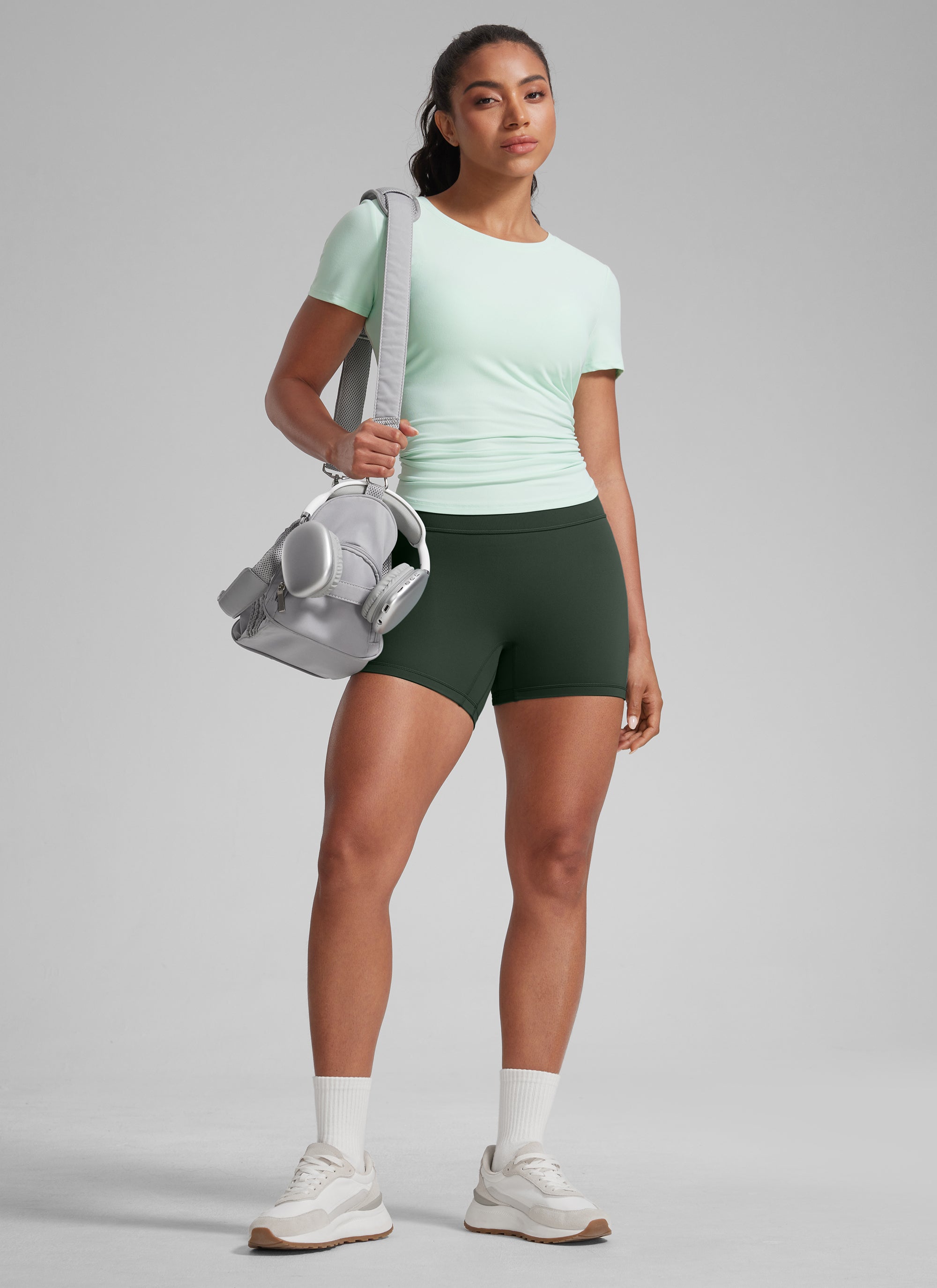 CRZ YOGA Damen Butterlift SecretSculpt Scrunch Butt Lifting Shorts10cm Legende Grün