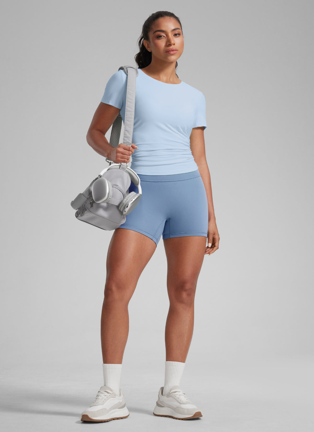 CRZ YOGA Damen Butterlift SecretSculpt Scrunch Butt Lifting Shorts10cm Gewaschener Denim