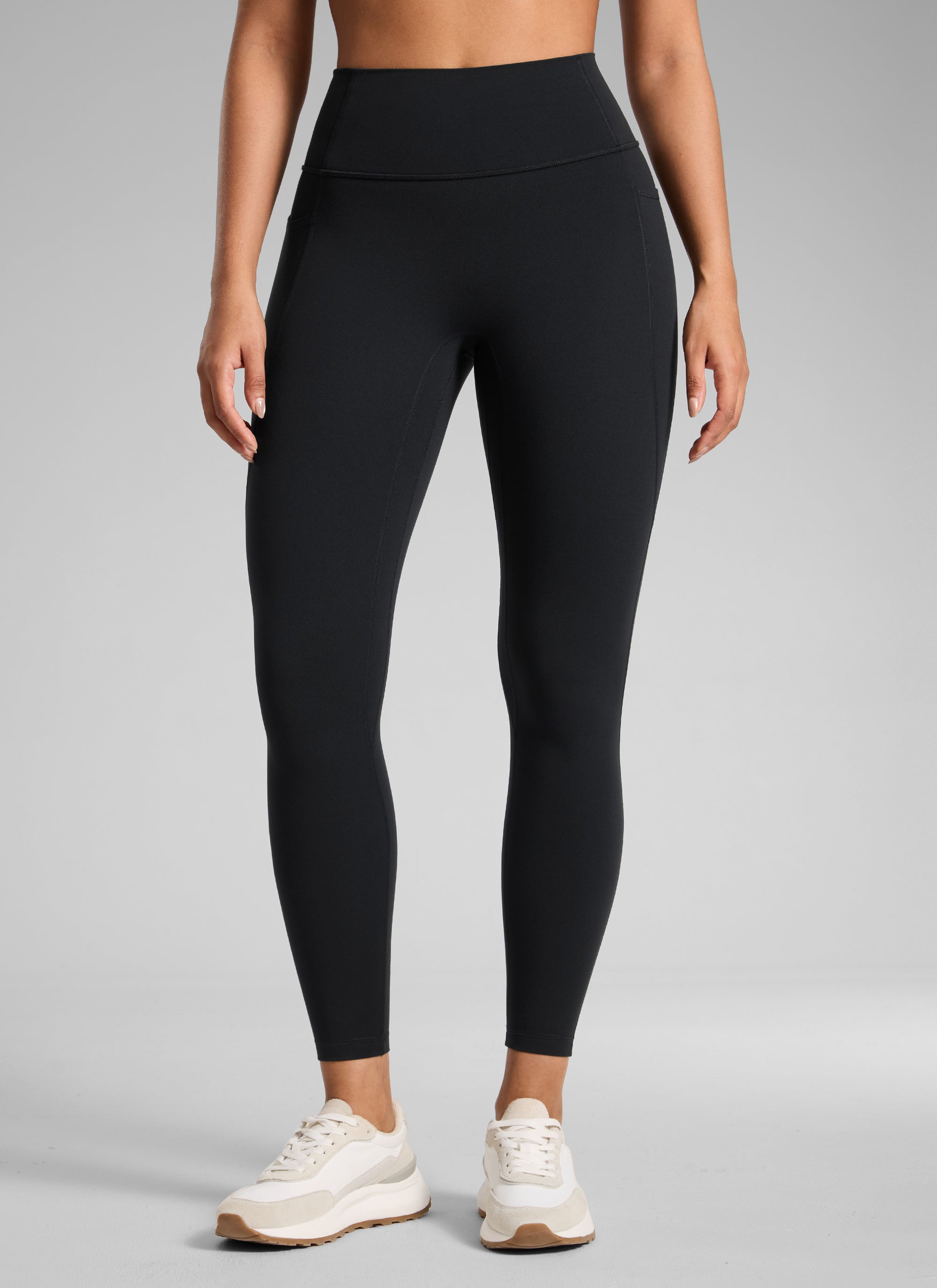 CRZ YOGA Damen Butterlift Keine Vordernaht Leggings mit Taschen-64cm Schwarz