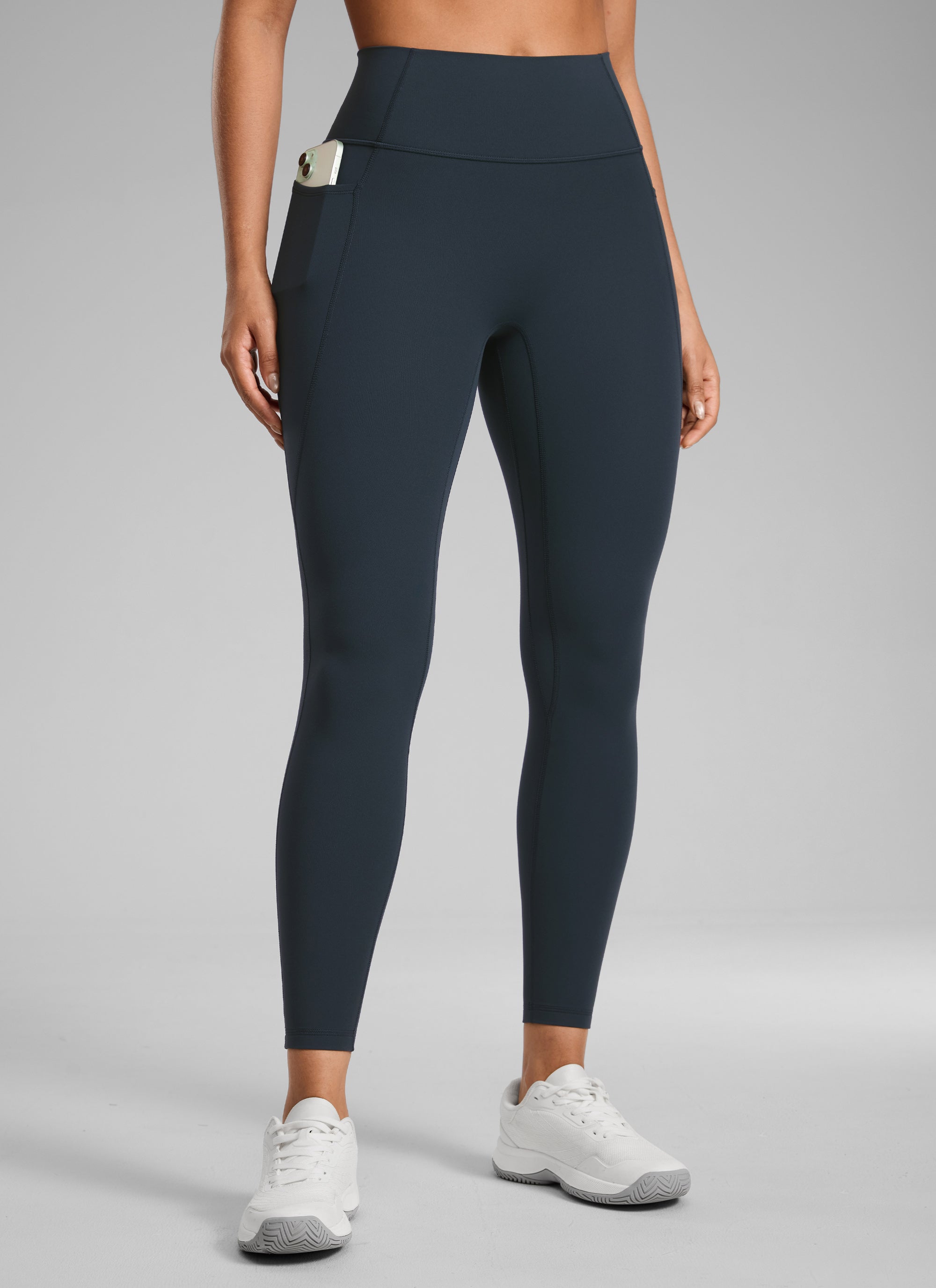CRZ YOGA Damen Butterlift Keine Vordernaht Leggings mit Taschen-64cm Echte Marine