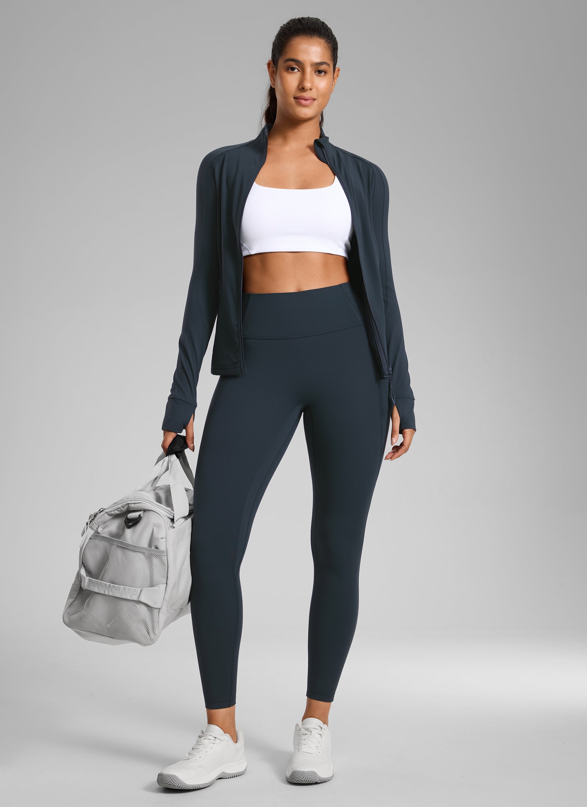 CRZ YOGA Damen Butterlift Keine Vordernaht Leggings mit Taschen-64cm Echte Marine