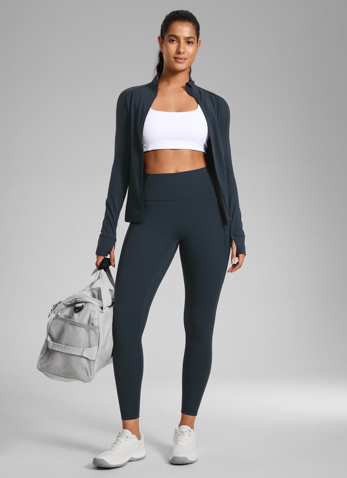 CRZ YOGA Damen Butterlift Keine Vordernaht Leggings mit Taschen-64cm Echte Marine @model_info:C
